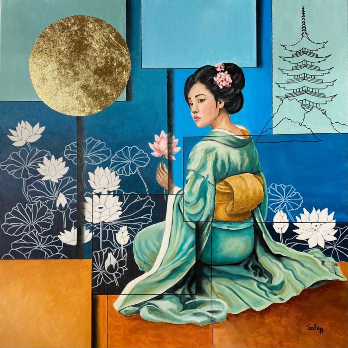 Szőnyi Andi festmények, alkotások, akvarell, olaj képek, absztrakt, gésák, virágok, dívák, nappaliba és hálószobába